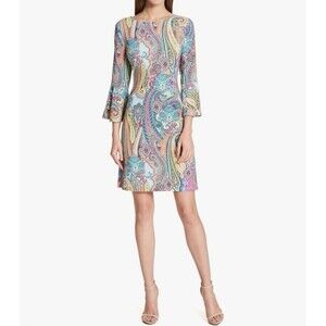 Tommy Hilfiger Shift Dress 14 Colorful Paisley 3/4 Bell Sleeve Jaipur BOHO $99